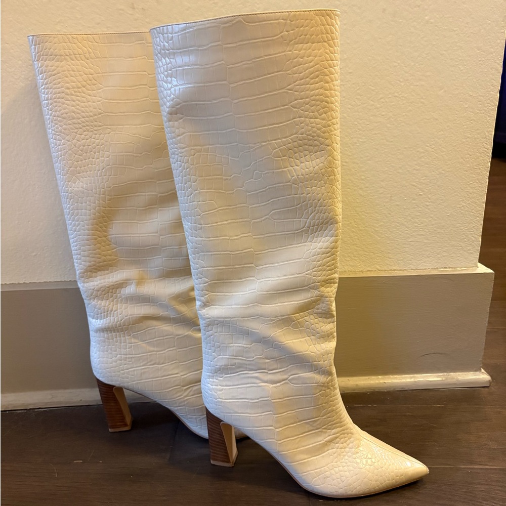 Nordstrom White Croc-Embossed Heeled Boots